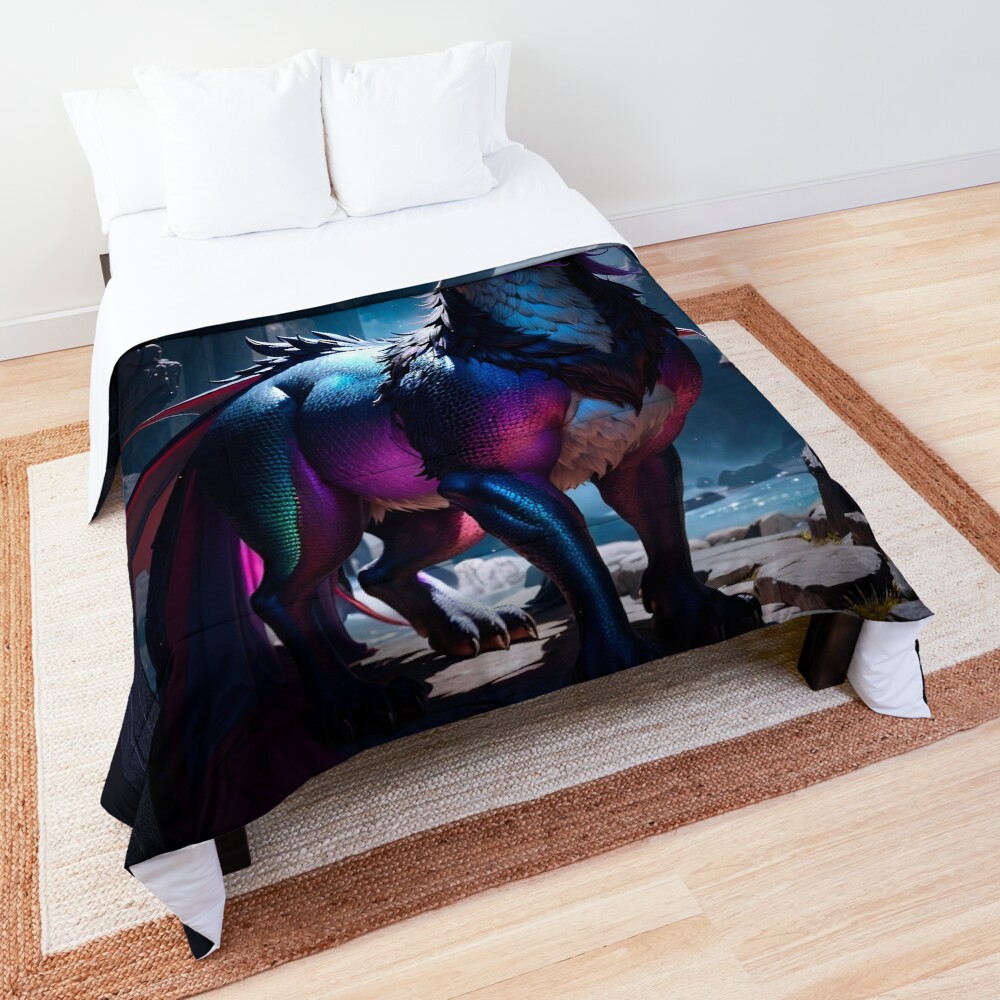The Horse Dragon AI Concept Art by Xzendor7 - A Legendary Ancient Creature 3 The Horse Dragon Magical Fantasy AI Concept Art by Xzendor7 Decorative Comforter