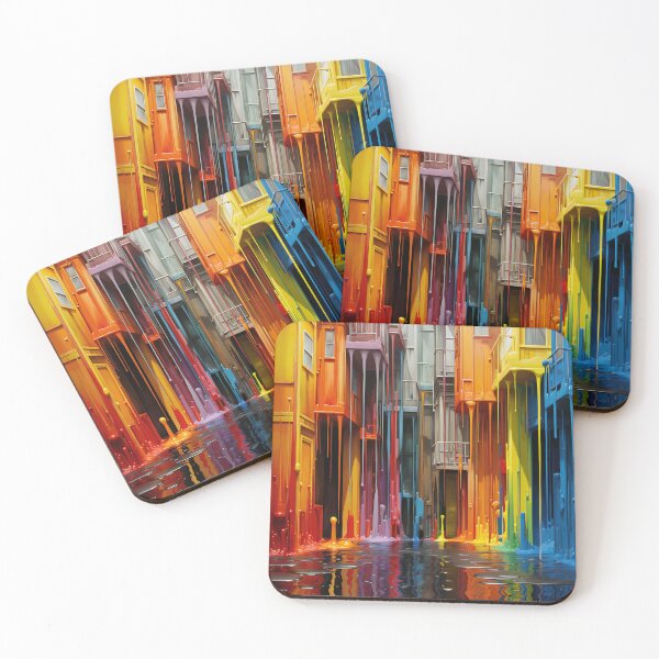 Item preview, Townhouse with dripping paint - colorful rainbow houses 2 designed and sold by Art by Lilia.
