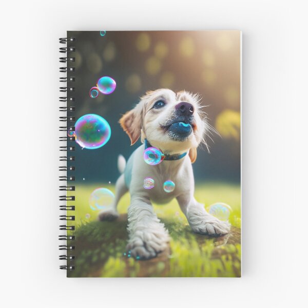 Item preview, White cute little puppy playing with bubbles at a green field  designed and sold by FCEalin.