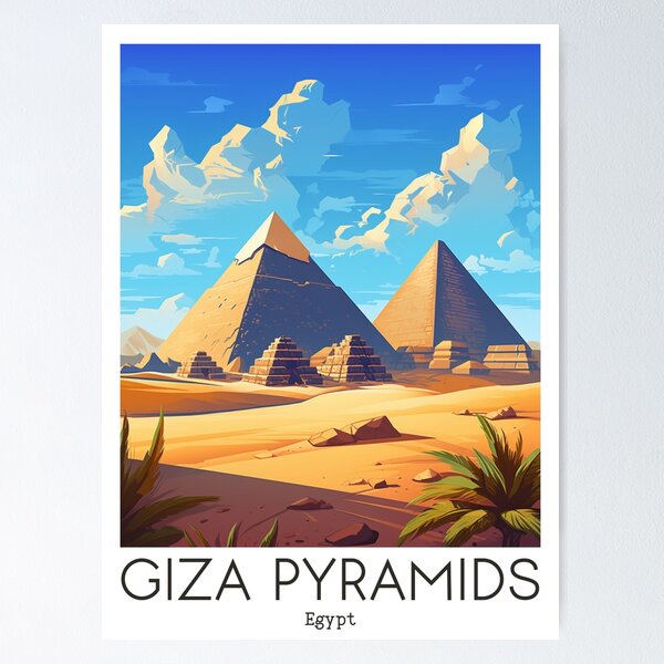 Artikel-Vorschau von Eine Vintage-Reiseillustration der Pyramiden von Gizeh - Ägypten, designt und verkauft von GoodOldVintage.