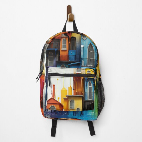 Item preview, Townhouse with dripping paint - colorful rainbow houses 3 designed and sold by Art by Lilia.