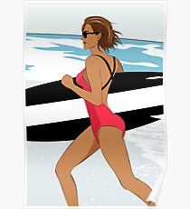 Serafina running with Surf Board Poster
