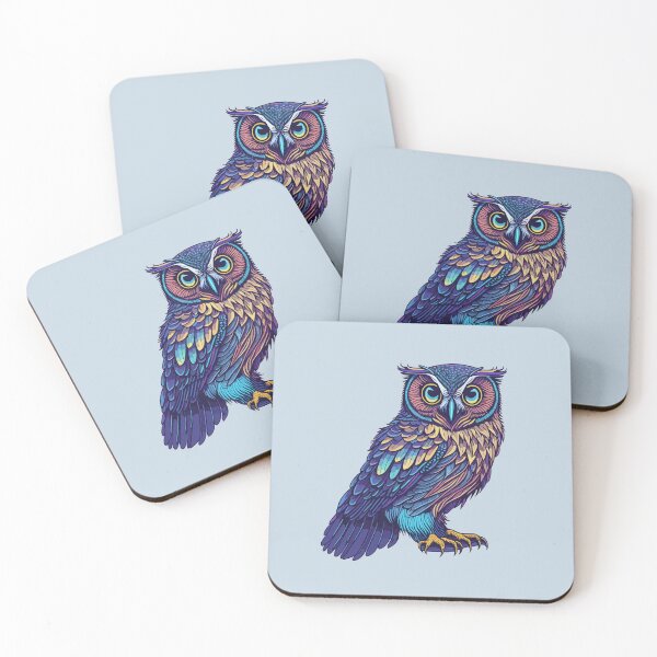 Item preview, Cute holographic Owl with colorful feathers designed and sold by davidbomel-Art.
