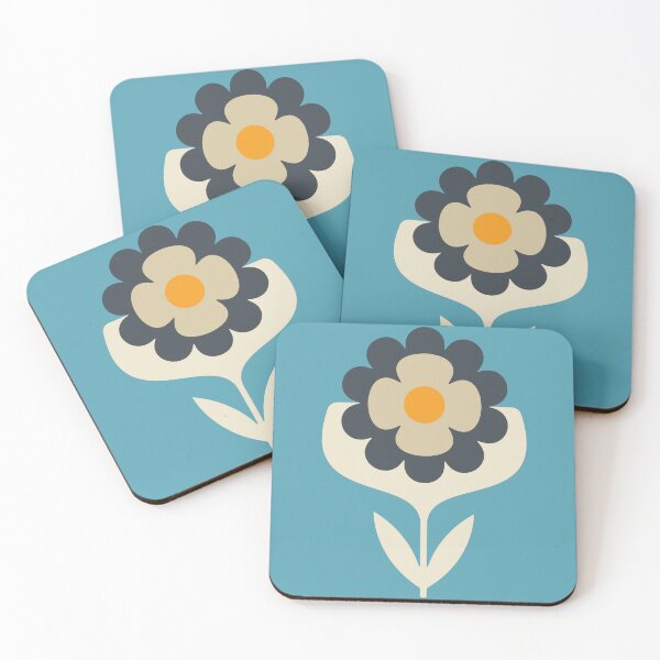 Item preview, KF 0141 B - Vintage Retro 70s Floral Pattern in Blue designed and sold by KhakiFinch.