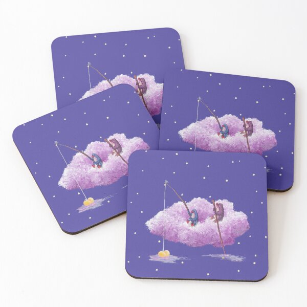 Item preview, Two penguins sail on a cloud fishing for hearts in violet night sky. designed and sold by PenguinGirl-Art.