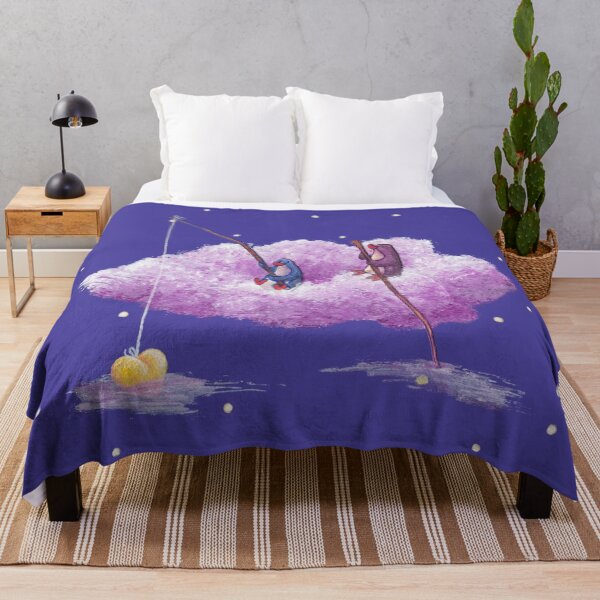 Item preview, Two penguins sail on a cloud fishing for hearts in violet night sky. designed and sold by PenguinGirl-Art.