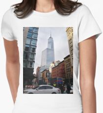 New York, Manhattan, Brooklyn, New York City, architecture, street, building, tree, car,   Women's Fitted T-Shirt