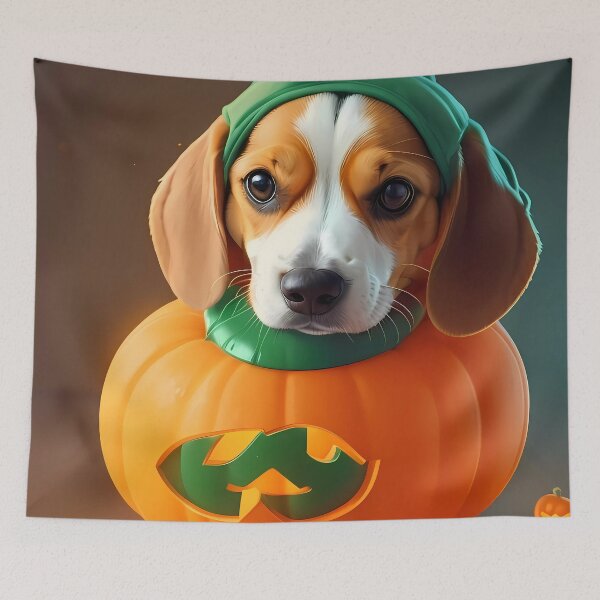 Item preview, Adorable beagle dressed in a hilarious pumgin Halloween designed and sold by purrfect pattern.