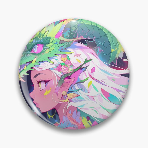 Item preview, Bright Pastel Glow Anime Girl and Green Dragon designed and sold by bubblegoth.
