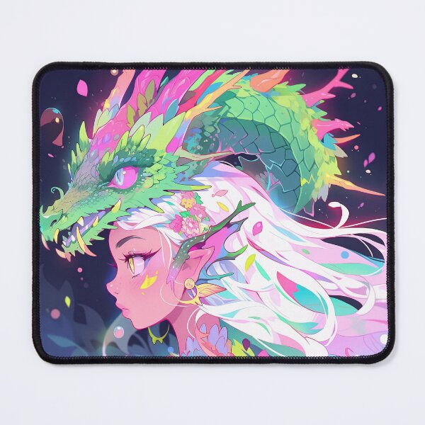 Item preview, Bright Pastel Glow Anime Girl and Green Dragon designed and sold by bubblegoth.