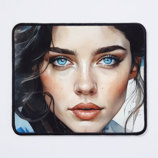 Item preview, Hermosa mujer con cabello negro y ojos azules, pintura digital, ilustración digital designed and sold by Medly.