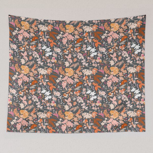 Item preview, Dark Gray Botanical Floral: Red, White, Orange designed and sold by ara-designs.