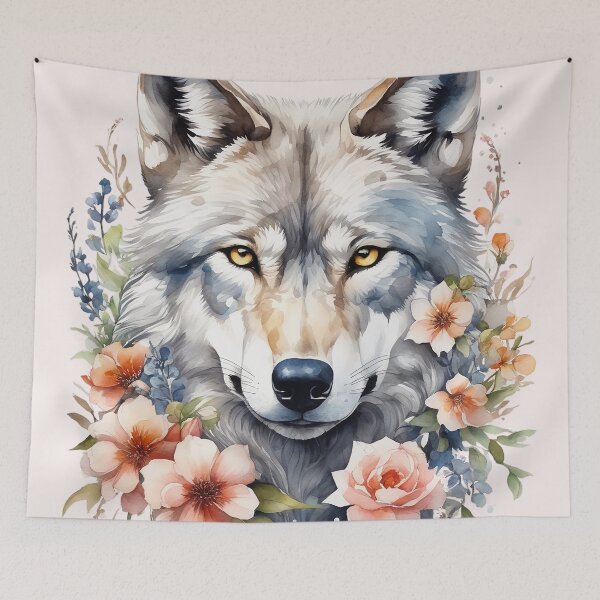Item preview, wolf with flowers 1 designed and sold by SchokoGoth.