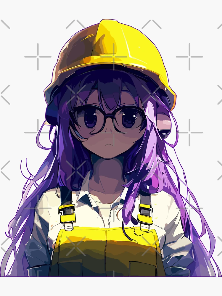 Anime Girl worker in construction helmet, hard hat
