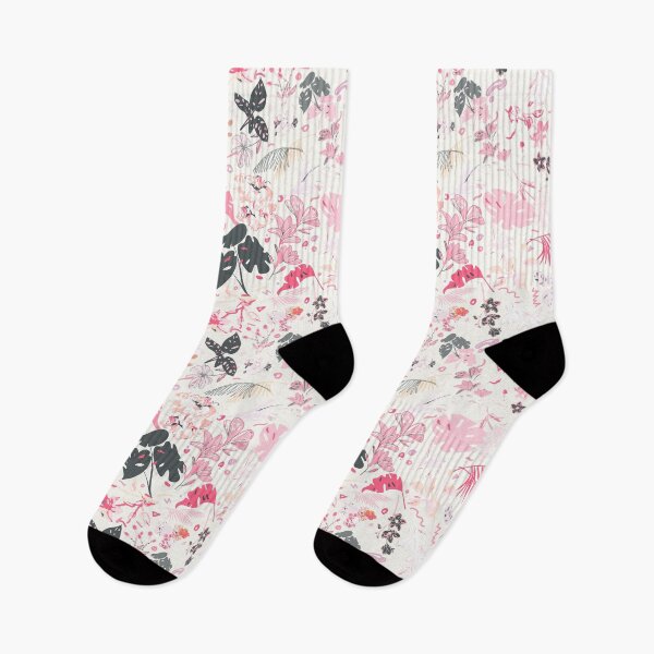 Item preview, White Botanical Floral: Gray, Pink, Fuchsia designed and sold by ara-designs.