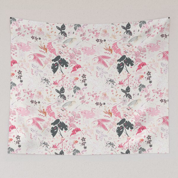 Item preview, White Botanical Floral: Gray, Pink, Fuchsia designed and sold by ara-designs.