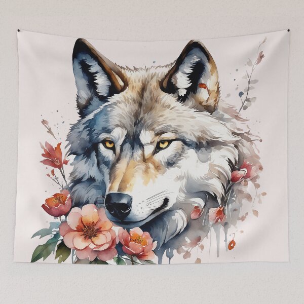 Item preview, wolf with flowers 3 designed and sold by SchokoGoth.