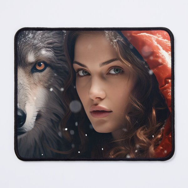 Item preview, Red Riding Hood with Her Wolf Fantasy Winter Art Print designed and sold by Alcyonian.