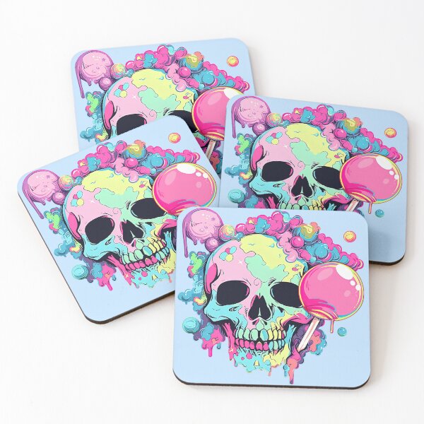 Item preview, Colorful Bubblegum Skull Lollipop Pink and Blue Sweets Juicy Spooky Halloween designed and sold by BubbleBone.