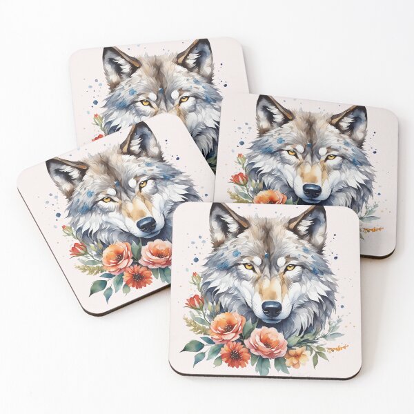 Item preview, wolf with flowers 4 designed and sold by SchokoGoth.