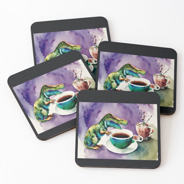 Item preview, Tea-Rex Cafe Watercolor  - Whimsical Dinosaur Tea Shop Art designed and sold by CareChoice.