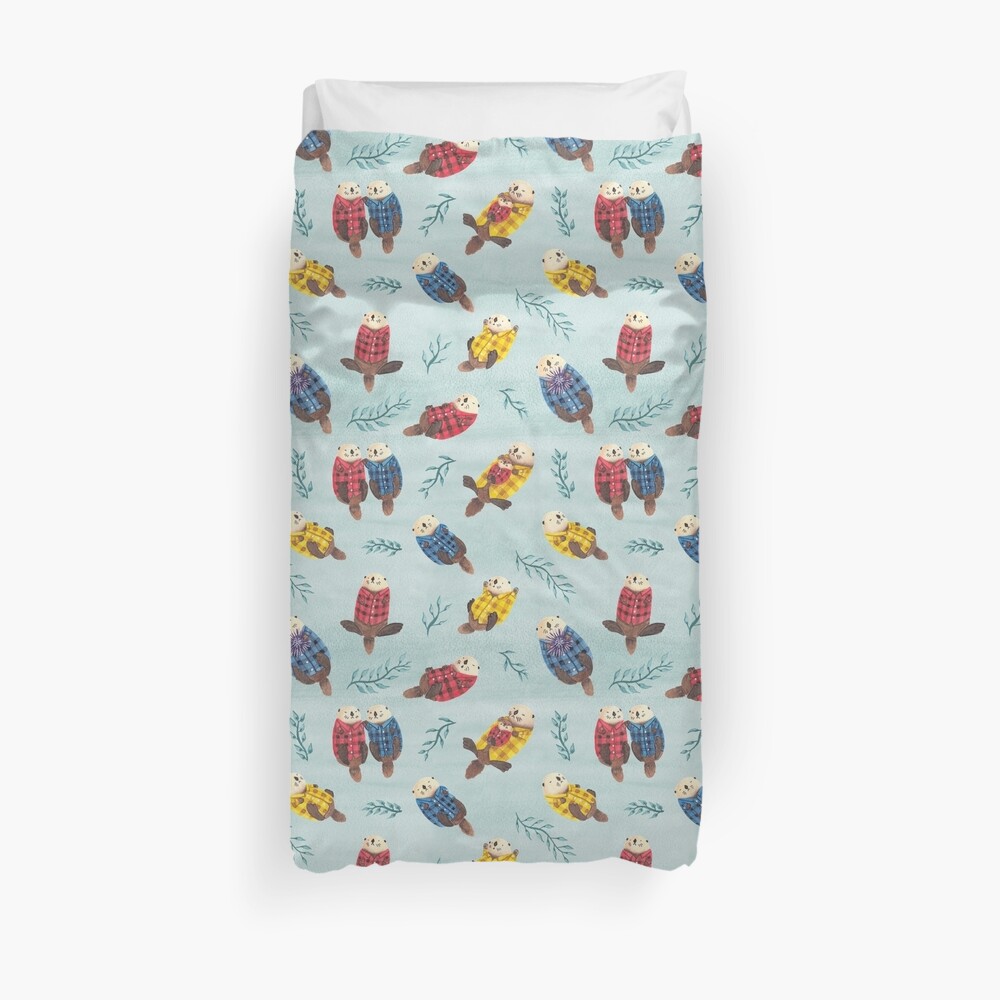 Sea Otters Wearing Plaid Duvet Cover