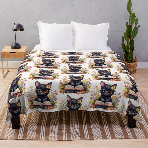 Item preview, Cute floral black cat reading a book designed and sold by PawsandPages.
