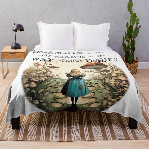 Item preview, Alice in wonderland quote, imagination war against reality art mushrooms designed and sold by Inktown.