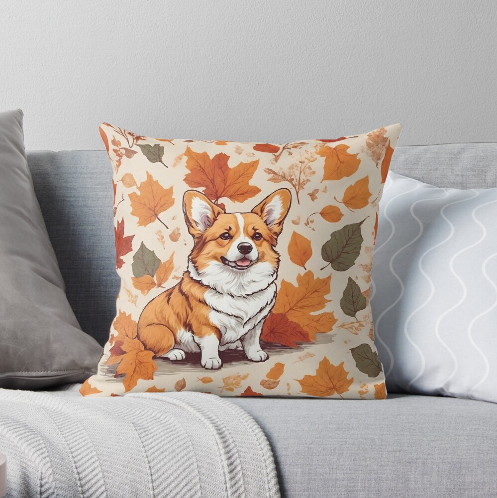 Corgi Dog Original Art Decorative Pillow, Abstract Throw Pillow