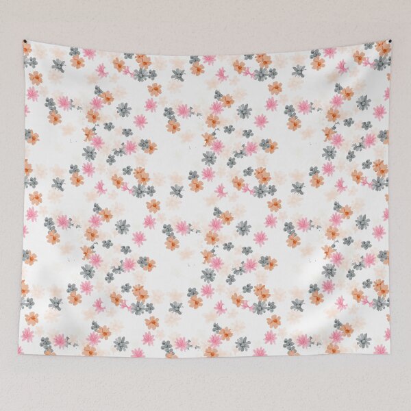 Item preview, White Ditsy Floral: Orange, Gray, Pink designed and sold by ara-designs.