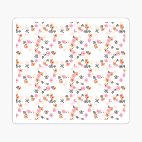 White Ditsy Floral: Orange, Gray, Pink Sticker