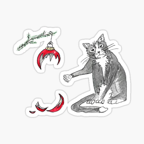 Item preview, HOLIDAY CAT BROKE THE ORNAMENT by Bryan Mercer designed and sold by RippleFrogArt.