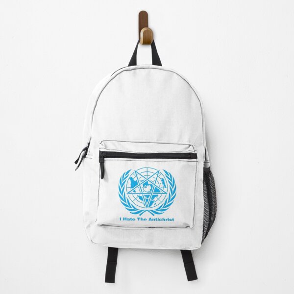 Item preview, I Hate The Antichrist Pentagram World Print - Blue designed and sold by AuntieVaxxer Official Shop.