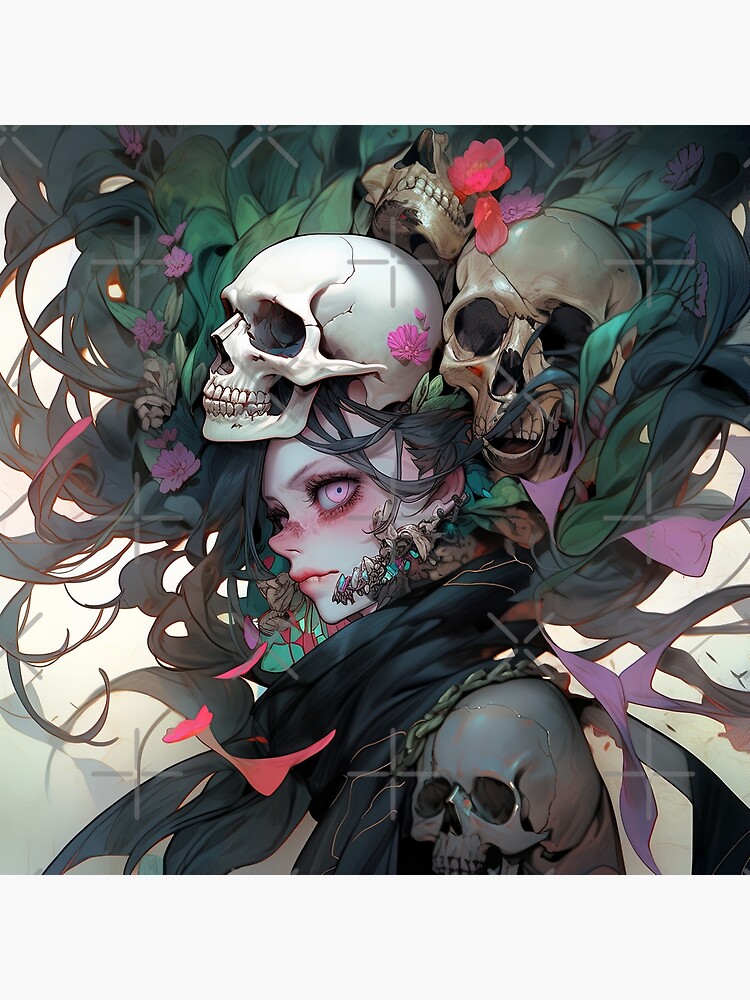 Creepy Dark Anime Girl with Skulls | Poster