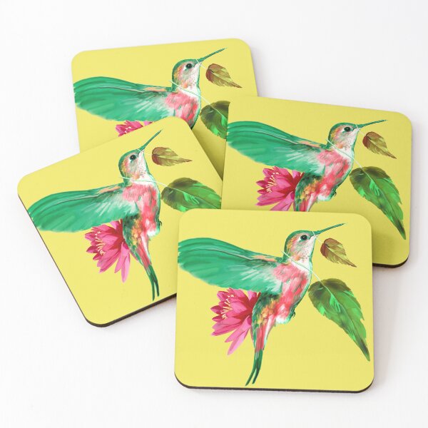Item preview, Hummingbird with leaves and lotus flower - Lemon version designed and sold by ESAR-planet.