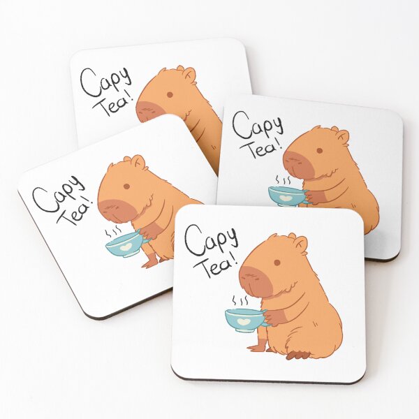 Aperçu de l'œuvre Capybara tenant une tasse de thé (texte) créée et vendue par Rojasole.