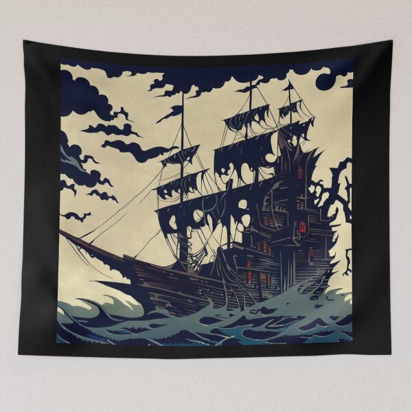 Item preview, Haunted Sailing Ship Woodblock 1 designed and sold by CrankyOldDude.