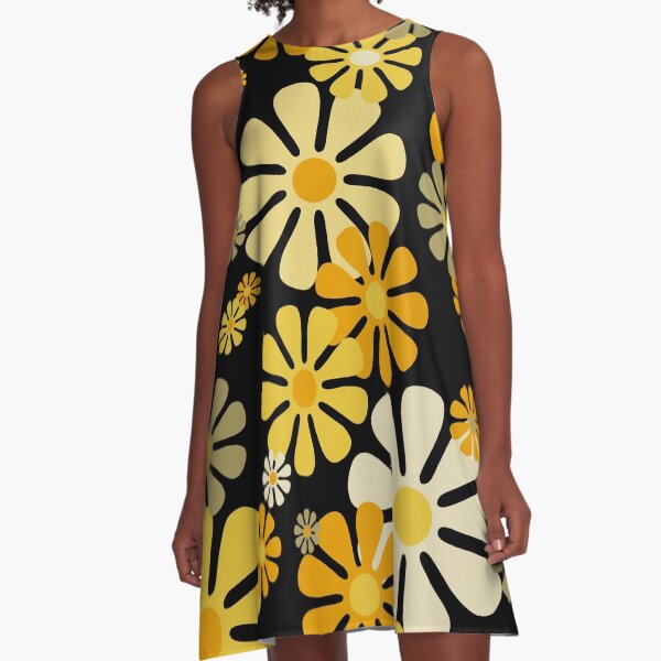 Item preview, 60's 70's Retro Flowers Fall Aesthetic on Black designed and sold by MellowCat.