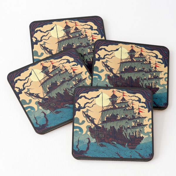 Item preview, Haunted Sailing Ship Woodblock 2 designed and sold by CrankyOldDude.