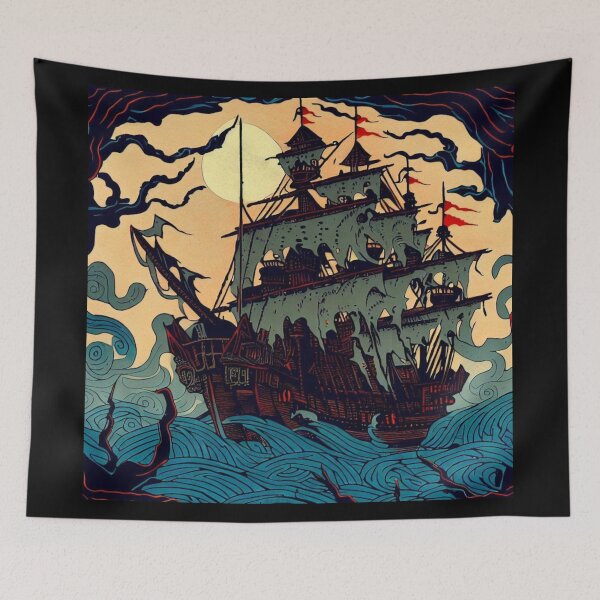 Item preview, Haunted Sailing Ship Woodblock 2 designed and sold by CrankyOldDude.