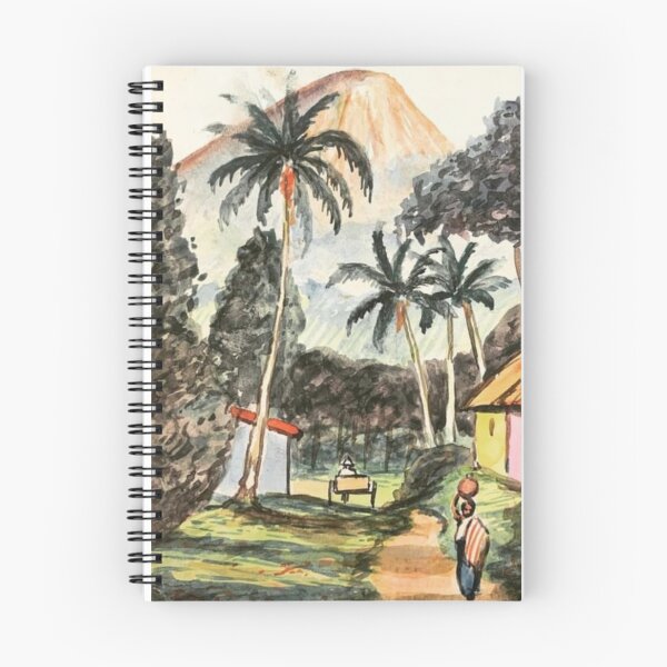 Item preview, Watercolor Guatemala 1937 Postcard Village with Volcano and Palm Trees designed and sold by Neeshki.
