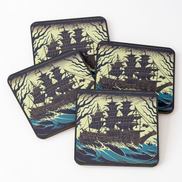 Item preview, Haunted Sailing Ship Woodblock 3 designed and sold by CrankyOldDude.