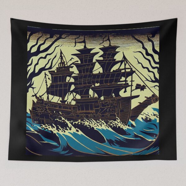 Item preview, Haunted Sailing Ship Woodblock 3 designed and sold by CrankyOldDude.