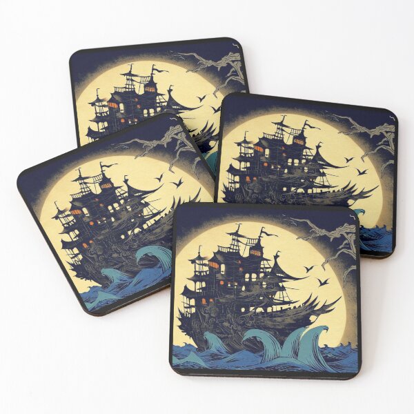 Item preview, Haunted Sailing Ship Woodblock 4 designed and sold by CrankyOldDude.