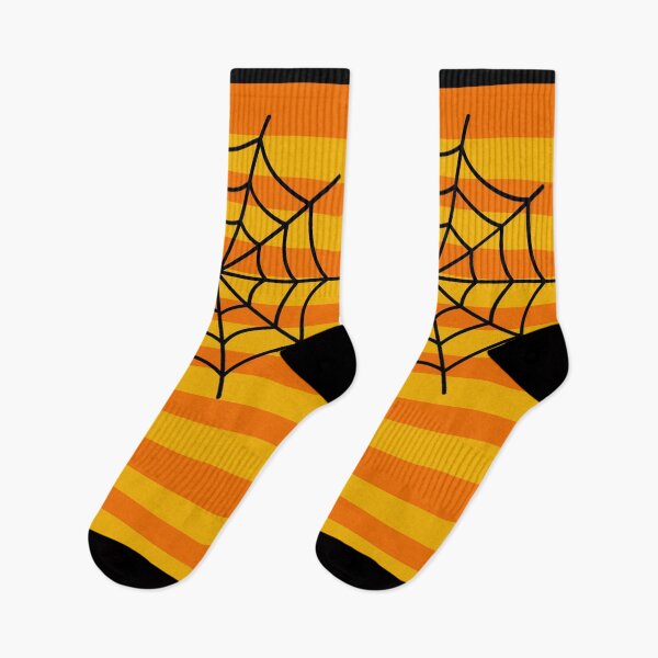 Item preview,  SPIDER webs on Orange and Gold Striped Halloween  designed and sold by SOCKSbySBD.