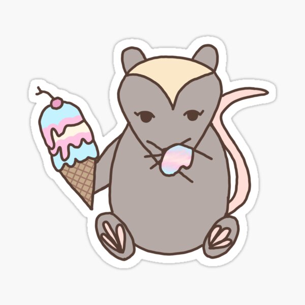 Opossum Eating Cotton Candy Ice Cream Sticker