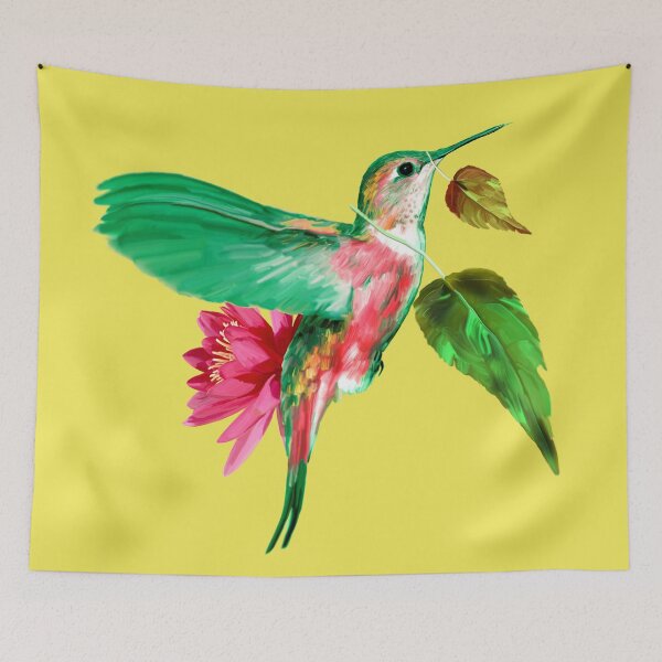 Item preview, Hummingbird with leaves and lotus flower - Lemon version designed and sold by ESAR-planet.