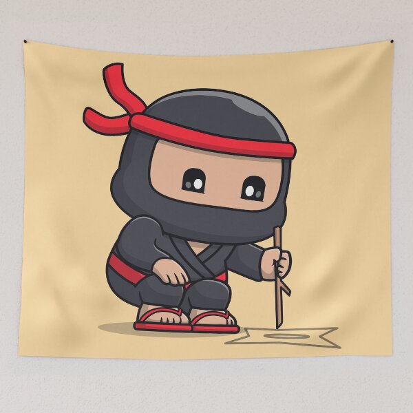 Item preview, Tiny Ninja's Big Adventure: Cute Ninja Drawing Shuriken Cartoon Vector Icon Illustration designed and sold by hjian8219.