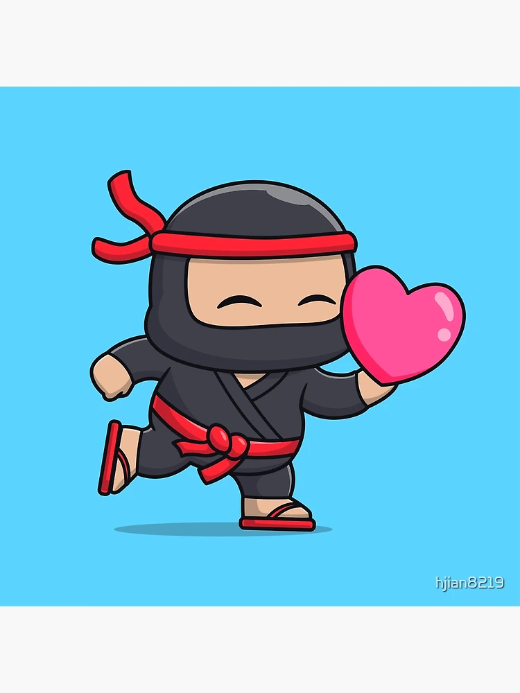 Ninja's Love Quest: Cute Ninja with Love Heart Balloon Cartoon