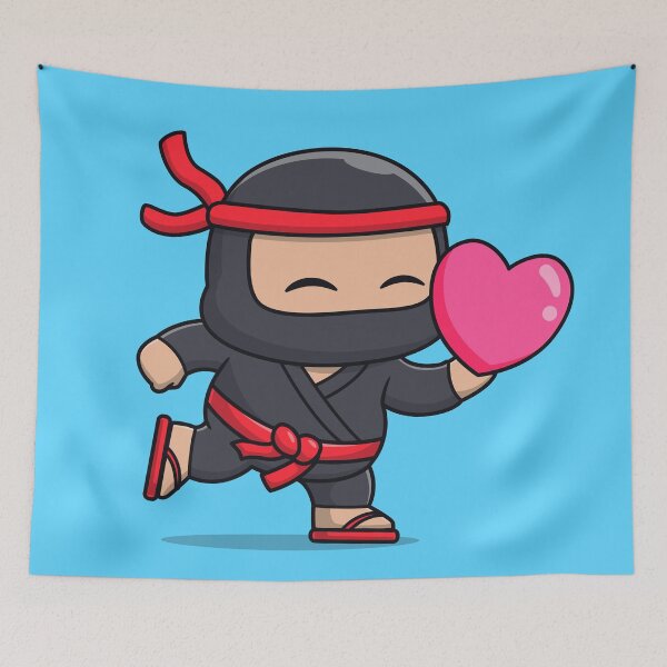 Item preview, Ninja's Love Quest: Cute Ninja with Love Heart Balloon Cartoon Vector Icon Illustration designed and sold by hjian8219.